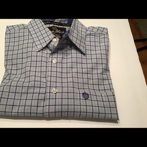 Wrangler George Strait long sleeve blue plaid shirt.